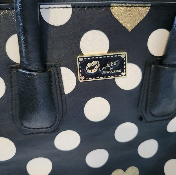 Luv Betsy by Betsy Johnson Polka-dot Heart Mini Bag Handbag Black - Picture 6 of 13